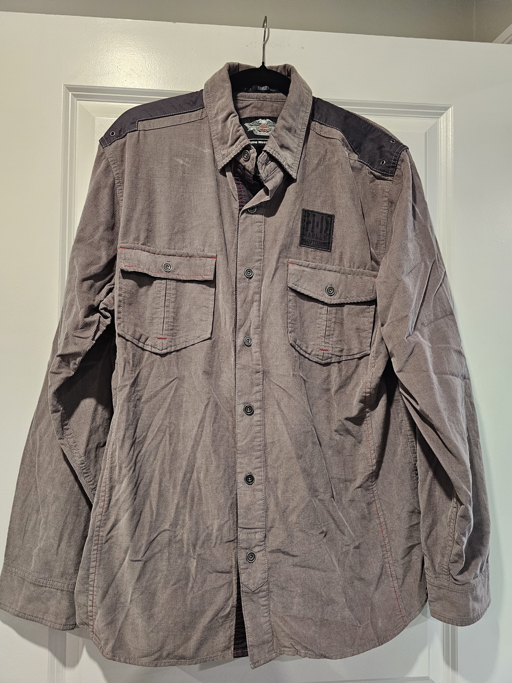 Harley Davidson Men's Casual Button-Up Shirt Jacket - Taupe with Dark Accents